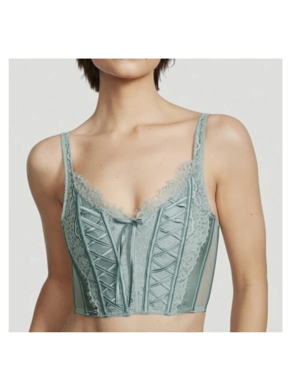 NWT Victoria's Secret Lace-Up Corset Bustier in Dusty Blue-Green XL